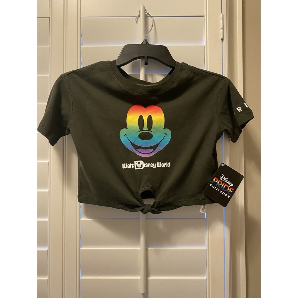Disney Cropped Tee with Tie Front Pride Embroidered on Sleeve Size XS F